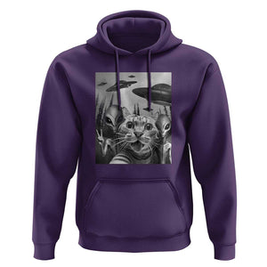 Funny Cat Selfie with UFOs Peace Sign Alien Cat UFO Invasion Hoodie TS01 Purple Print Your Wear
