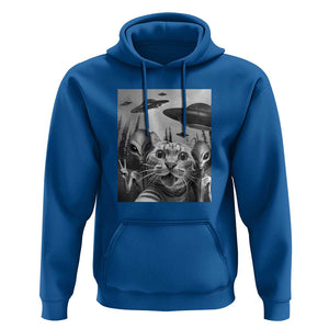 Funny Cat Selfie with UFOs Peace Sign Alien Cat UFO Invasion Hoodie TS01 Royal Blue Print Your Wear