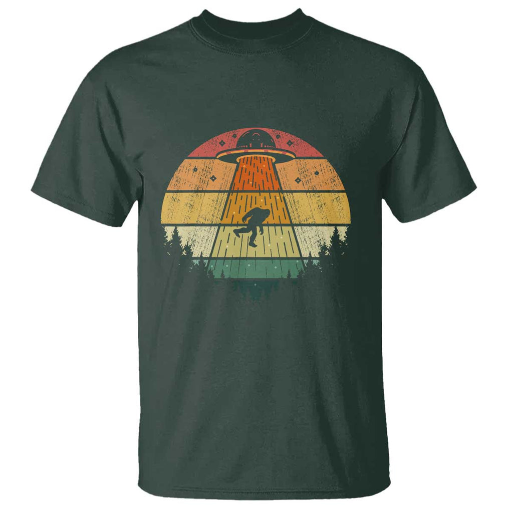Retro Vintage Bigfoot UFO Abduction Funny Sasquatch Aliens T Shirt TS01 Dark Forest Green Print Your Wear