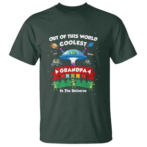 Mens Coolest Grandpa Father's Day Outer Space UFO Spaceship Alien T Shirt TS01 Dark Forest Green Print Your Wear