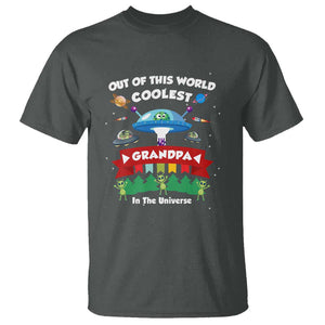 Mens Coolest Grandpa Father's Day Outer Space UFO Spaceship Alien T Shirt TS01 Dark Heather Print Your Wear
