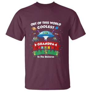Mens Coolest Grandpa Father's Day Outer Space UFO Spaceship Alien T Shirt TS01 Maroon Print Your Wear