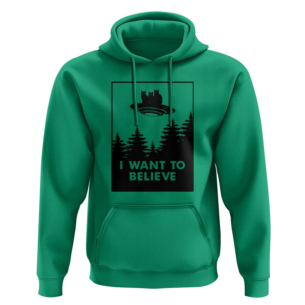 I want to Believe Funny Cat UFO Alien Space Hoodie TS01 Irish Green Print Your Wear