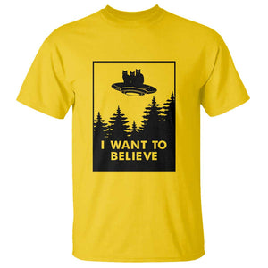 I want to Believe Funny Cat UFO Alien Space T Shirt TS01 Daisy Print Your Wear