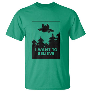 I want to Believe Funny Cat UFO Alien Space T Shirt TS01 Irish Green Print Your Wear