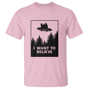 I want to Believe Funny Cat UFO Alien Space T Shirt TS01 Light Pink Print Your Wear
