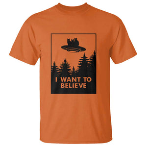 I want to Believe Funny Cat UFO Alien Space T Shirt TS01 Orange Print Your Wear
