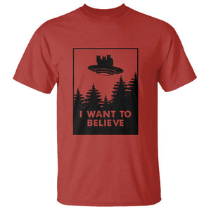 I want to Believe Funny Cat UFO Alien Space T Shirt TS01 Red Print Your Wear