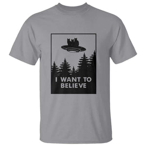 I want to Believe Funny Cat UFO Alien Space T Shirt TS01 Sport Gray Print Your Wear