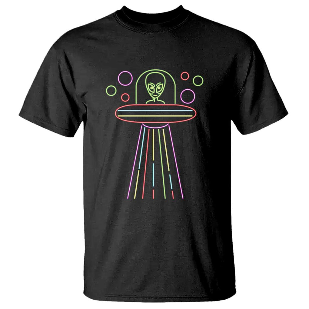 Neon Lights UFO Abduction Extraterrestrial Alien Believer T Shirt TS01 Black Print Your Wear