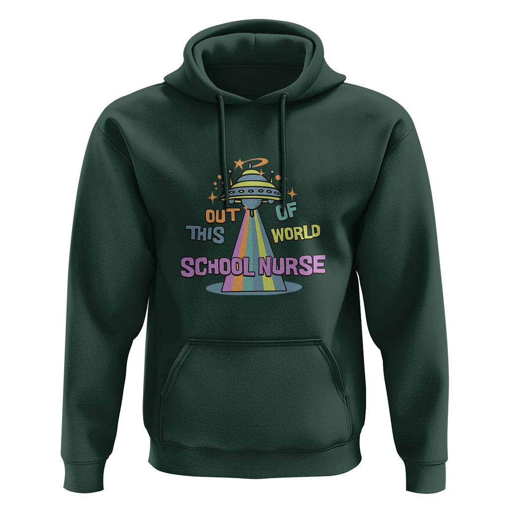 Retro School Nurse Is Out Of This World RN Space UFO Hoodie TS01 Dark Forest Green Print Your Wear