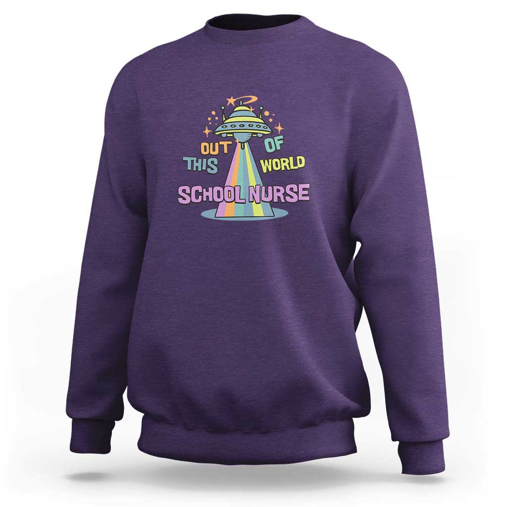 Retro School Nurse Is Out Of This World RN Space UFO Sweatshirt TS01 Purple Print Your Wear