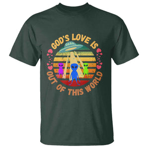 Vintage God's Love Is Out Of This World, World UFO Day T Shirt TS01 Dark Forest Green Print Your Wear