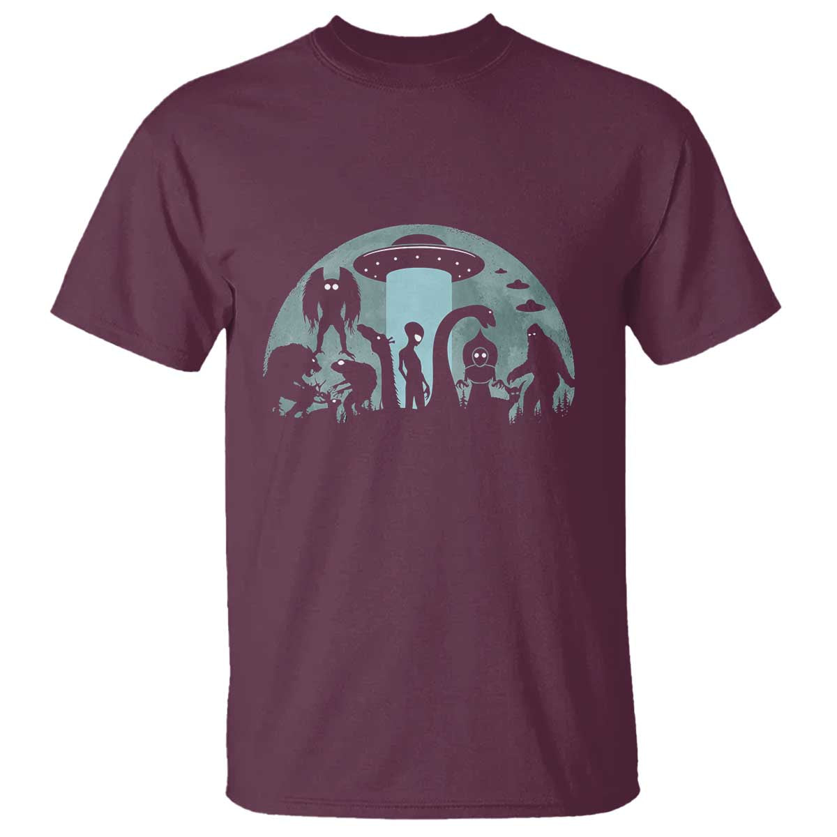 Bigfoot UFO Loch Ness Monster Mothman And Aliens Cryptid T Shirt TS01 Maroon Print Your Wear