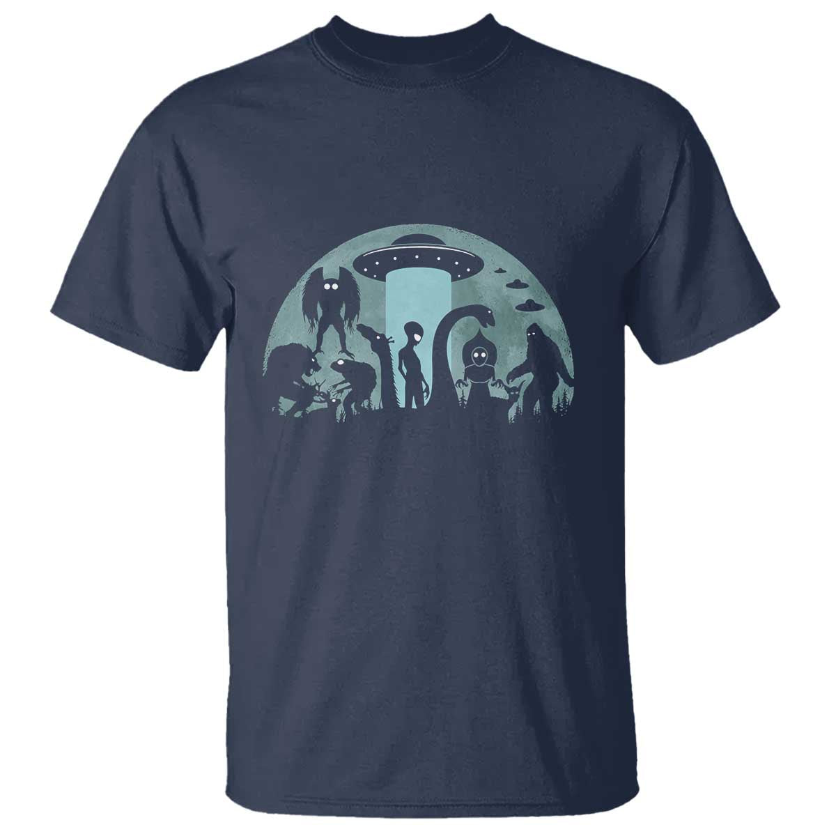 Bigfoot UFO Loch Ness Monster Mothman And Aliens Cryptid T Shirt TS01 Navy Print Your Wear