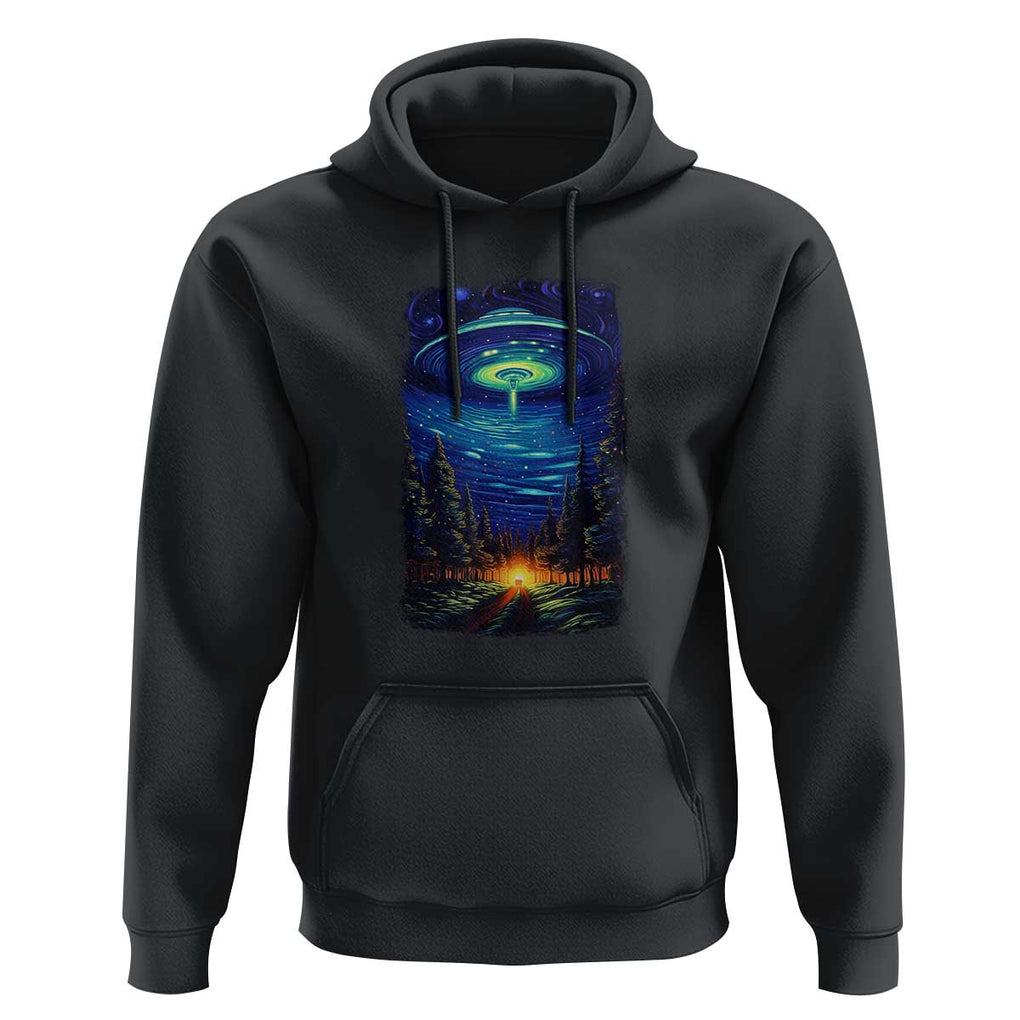 UFO Aliens Flying Saucer - Van Gogh Style - Starry Night Hoodie TS01 Black Print Your Wear