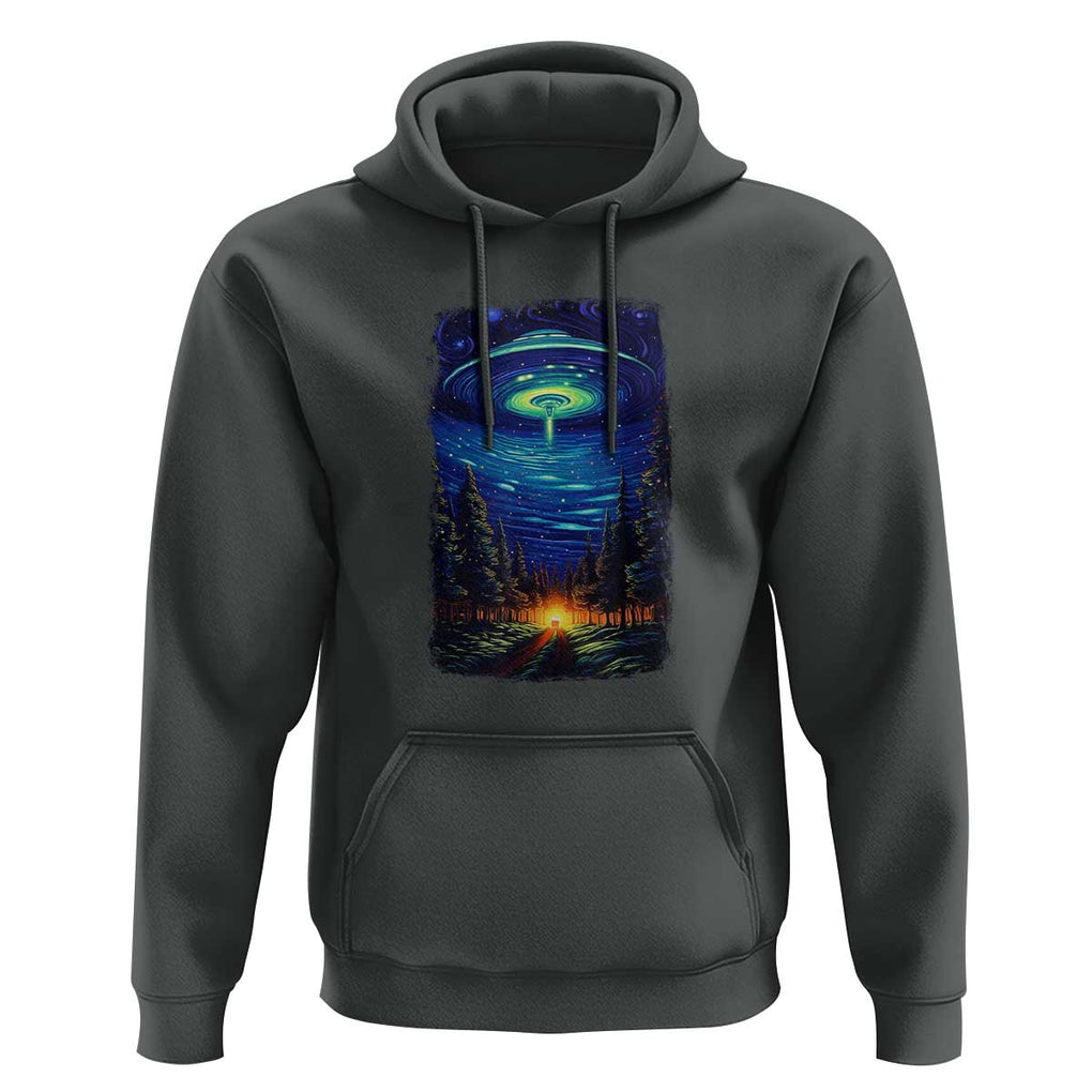UFO Aliens Flying Saucer - Van Gogh Style - Starry Night Hoodie TS01 Dark Heather Print Your Wear