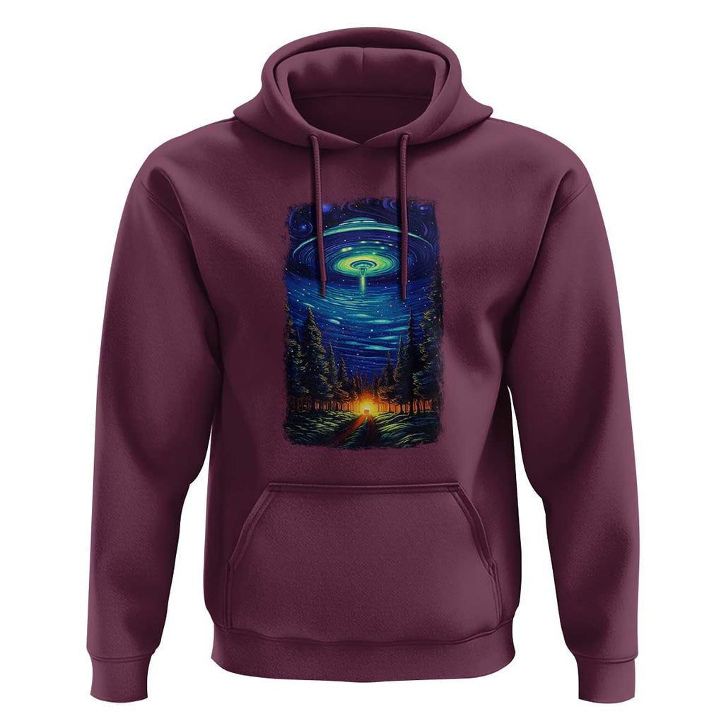 UFO Aliens Flying Saucer - Van Gogh Style - Starry Night Hoodie TS01 Maroon Print Your Wear