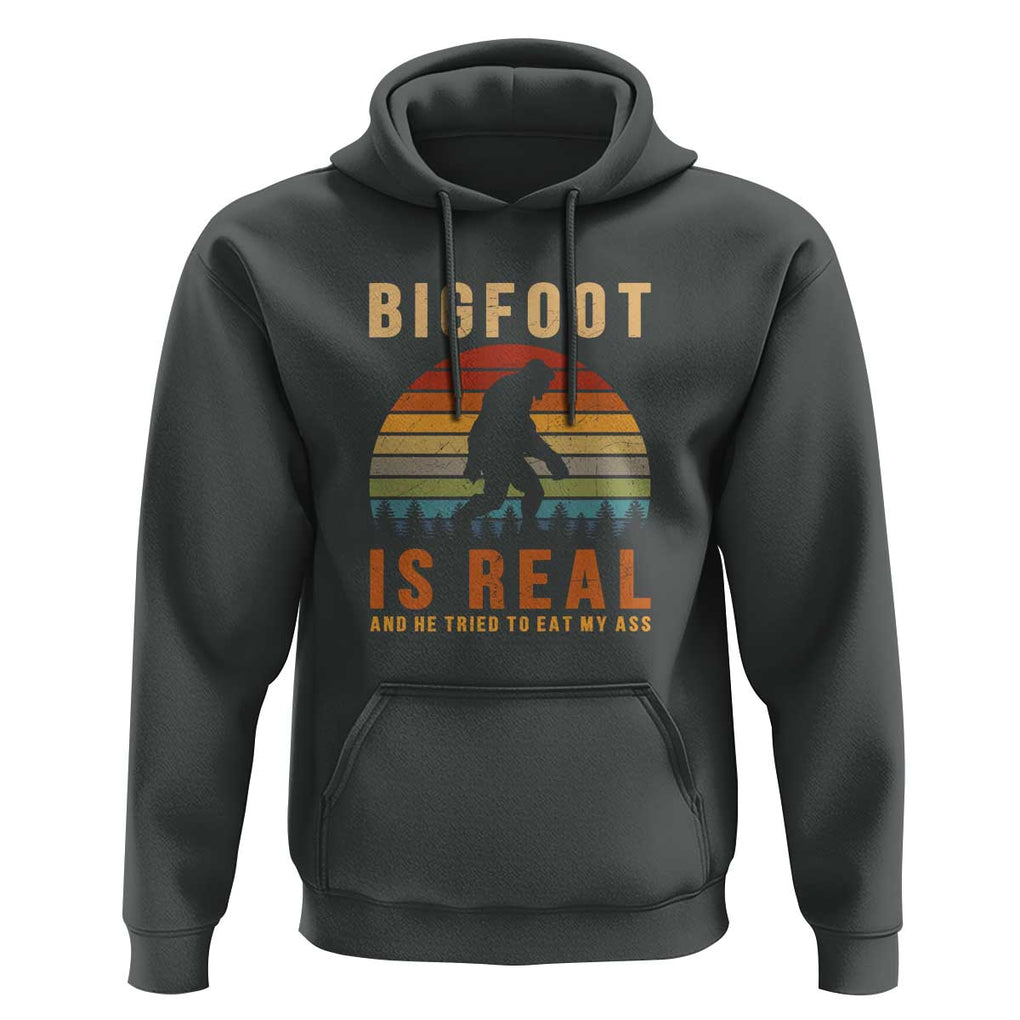 Bigfoot Is Real And He Tried To Eat My Ass Funny Sasquatch Hoodie TS01 Dark Heather Print Your Wear