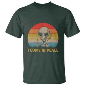 Vintage I Come in Peace Tshirt Alien Smoking Gift T Shirt TS01 Dark Forest Green Print Your Wear