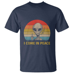 Vintage I Come in Peace Tshirt Alien Smoking Gift T Shirt TS01 Navy Print Your Wear