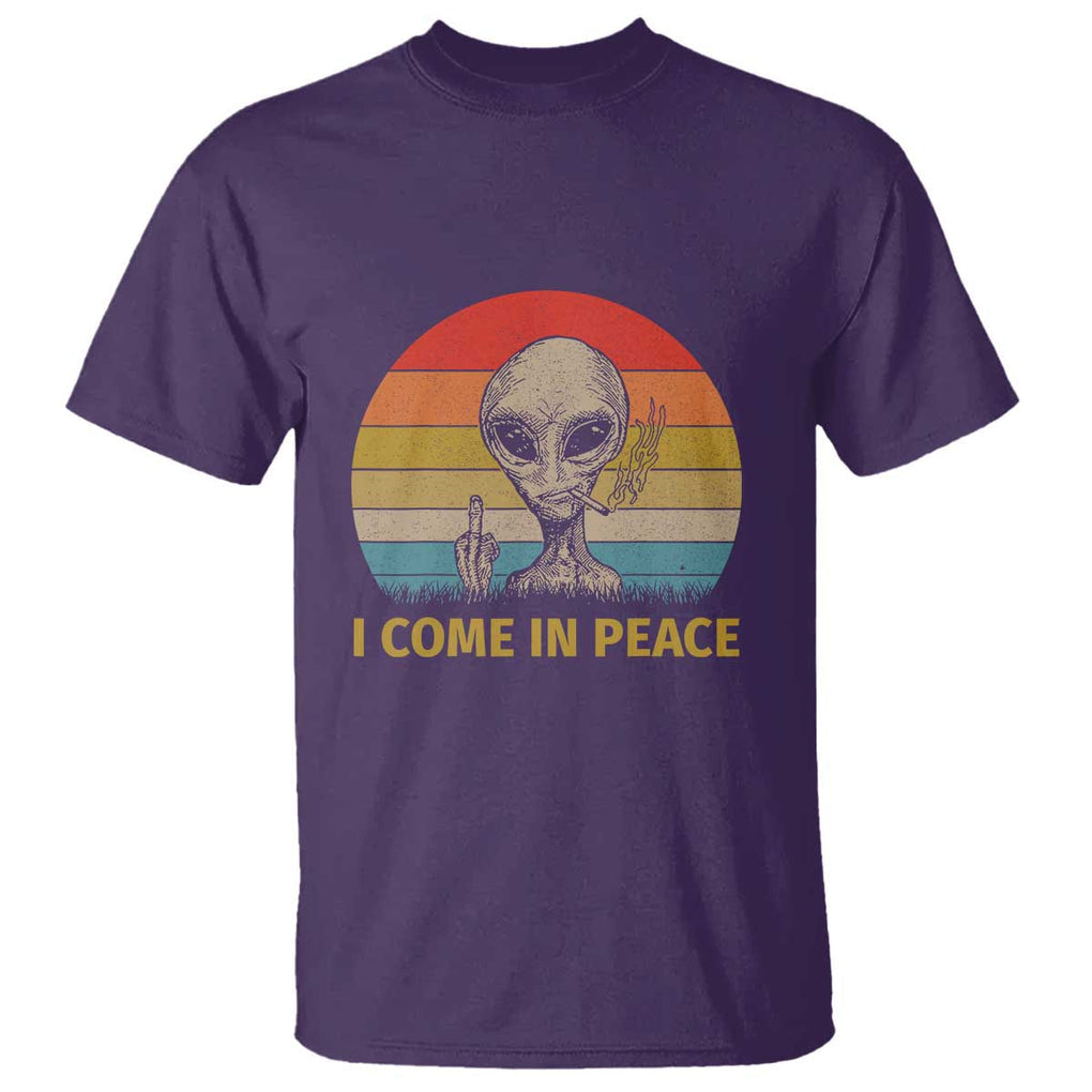 Vintage I Come in Peace Tshirt Alien Smoking Gift T Shirt TS01 Purple Print Your Wear