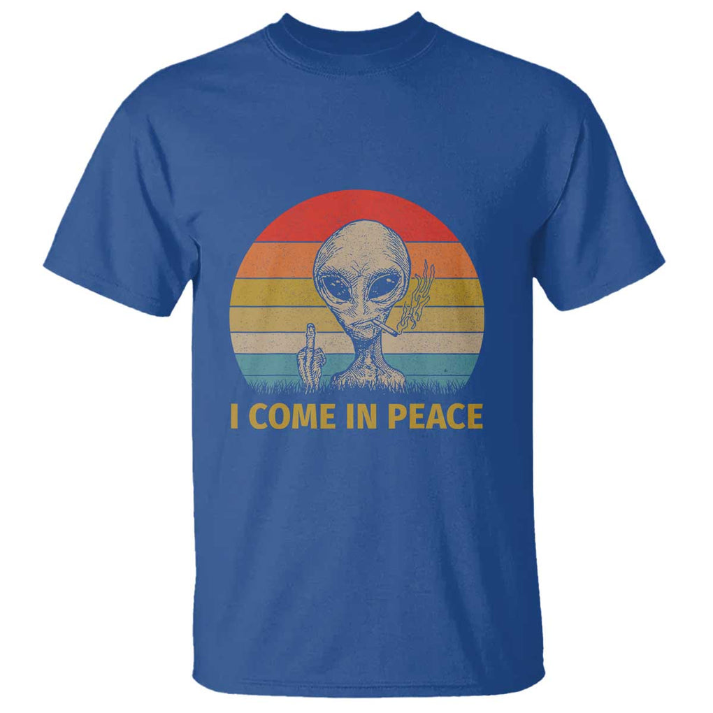 Vintage I Come in Peace Tshirt Alien Smoking Gift T Shirt TS01 Royal Blue Print Your Wear