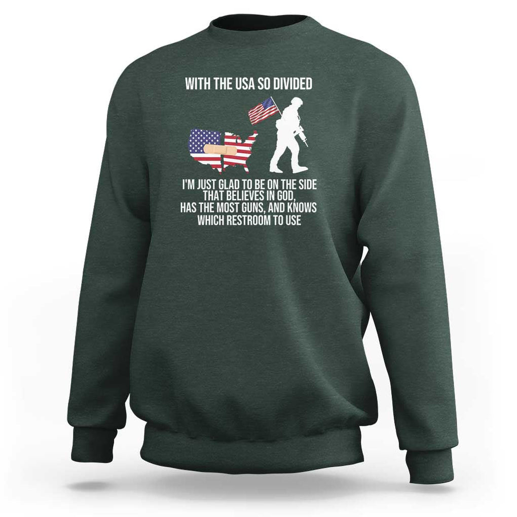 Patriotic USA Flag Sweatshirt Believe in God American Pride TS01 Dark Forest Green Print Your Wear