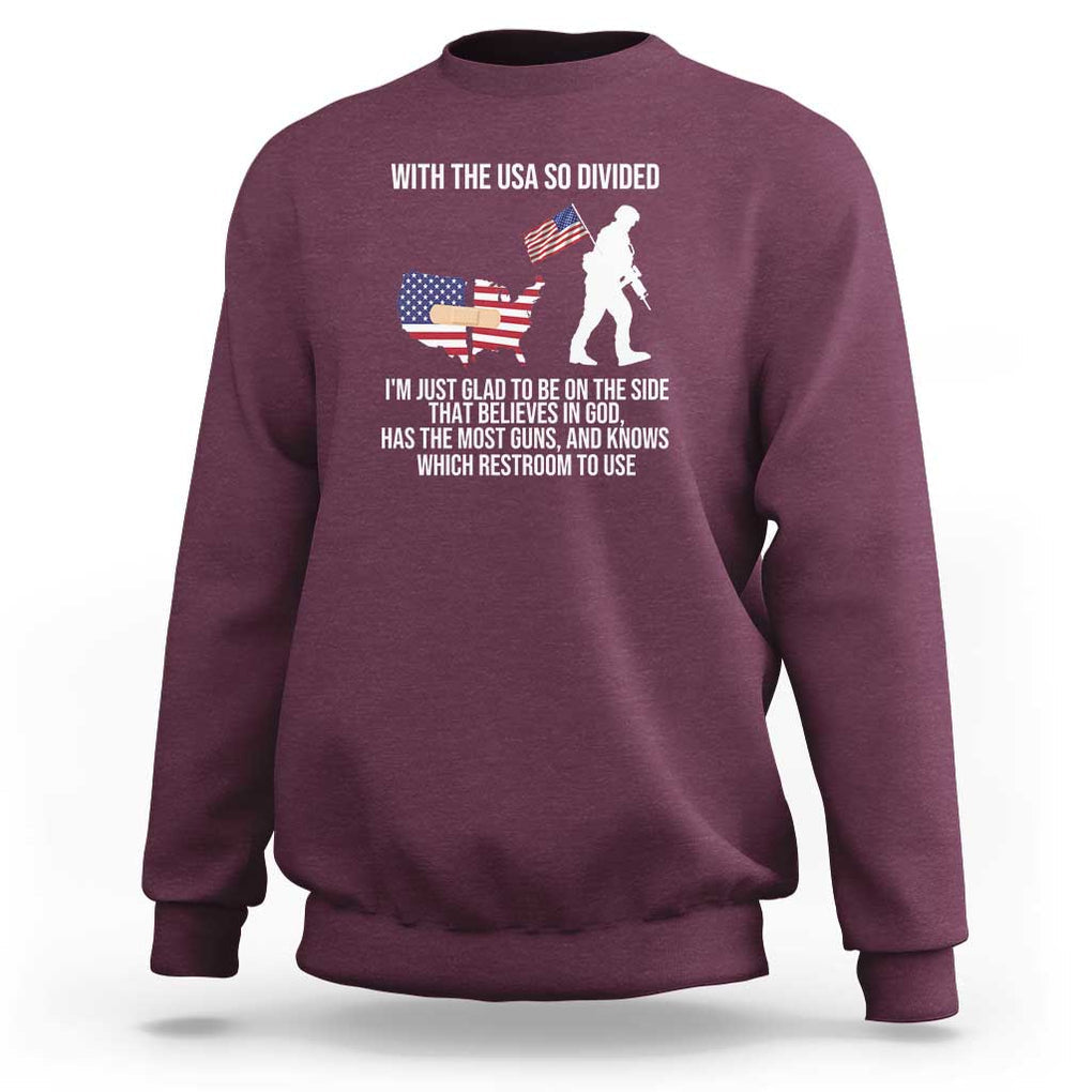 Patriotic USA Flag Sweatshirt Believe in God American Pride TS01 Maroon Print Your Wear