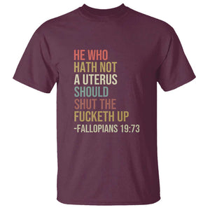 He Who Hath Not a Uterus - Bold Statement T Shirt for Women - Feminist Women's Rights TS01 Maroon Print Your Wear