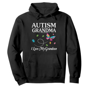 Autism Grandma Hoodie I Love My Grandson Butterfly Grandmother Love Support Accept TS01 Black Printyourwear