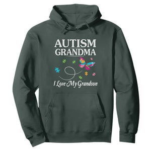 Autism Grandma Hoodie I Love My Grandson Butterfly Grandmother Love Support Accept TS01 Dark Forest Green Printyourwear