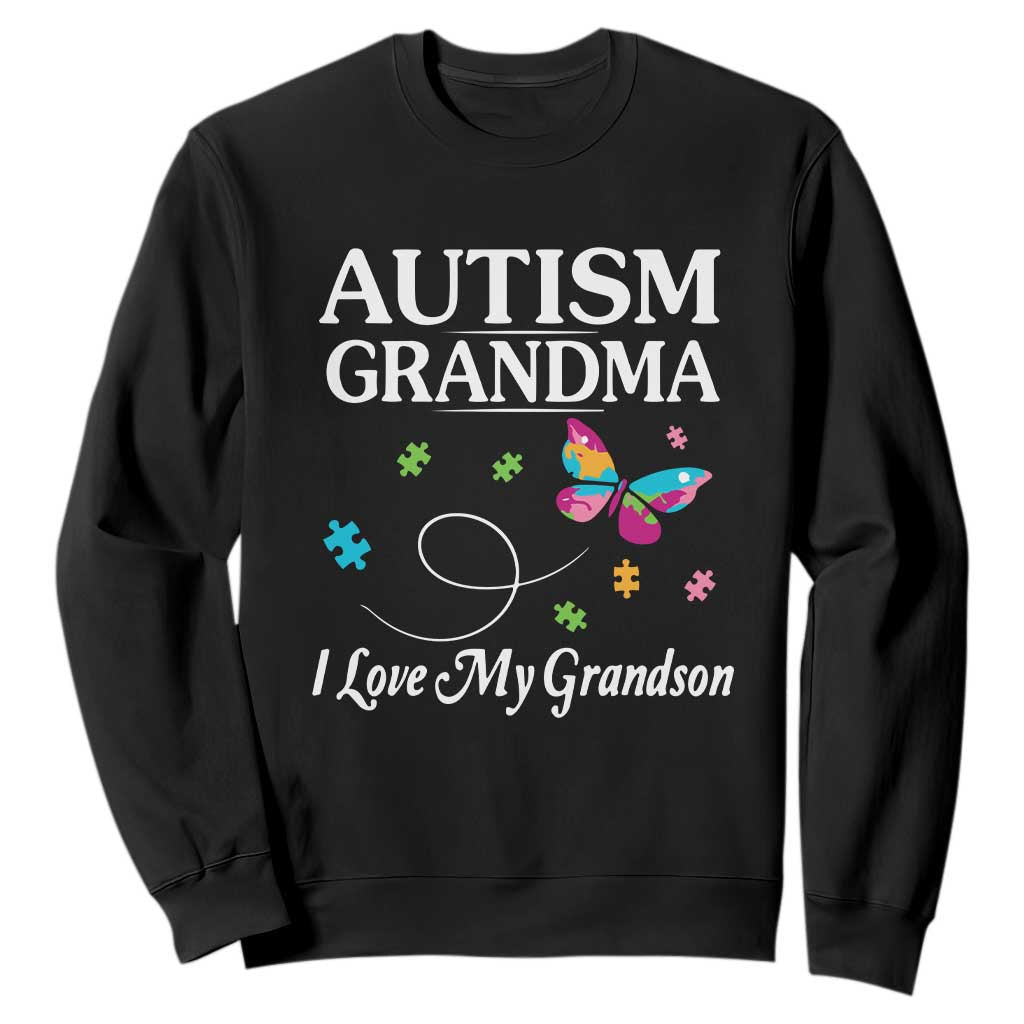 Autism Grandma Sweatshirt I Love My Grandson Butterfly Grandmother Love Support Accept TS01 Black Printyourwear