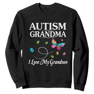Autism Grandma Sweatshirt I Love My Grandson Butterfly Grandmother Love Support Accept TS01 Black Printyourwear