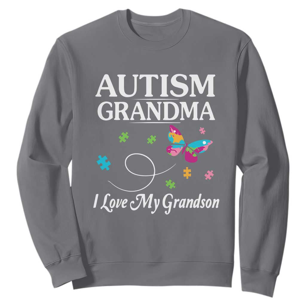 Autism Grandma Sweatshirt I Love My Grandson Butterfly Grandmother Love Support Accept TS01 Charcoal Printyourwear