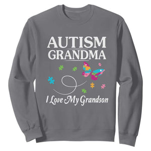 Autism Grandma Sweatshirt I Love My Grandson Butterfly Grandmother Love Support Accept TS01 Charcoal Printyourwear