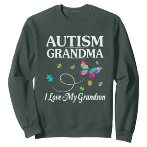 Autism Grandma Sweatshirt I Love My Grandson Butterfly Grandmother Love Support Accept TS01 Dark Forest Green Printyourwear