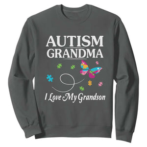 Autism Grandma Sweatshirt I Love My Grandson Butterfly Grandmother Love Support Accept TS01 Dark Heather Printyourwear