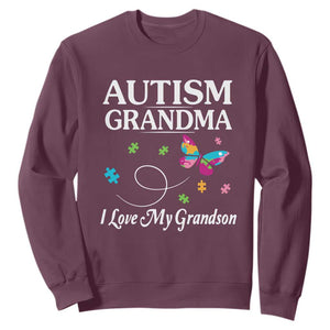 Autism Grandma Sweatshirt I Love My Grandson Butterfly Grandmother Love Support Accept TS01 Maroon Printyourwear