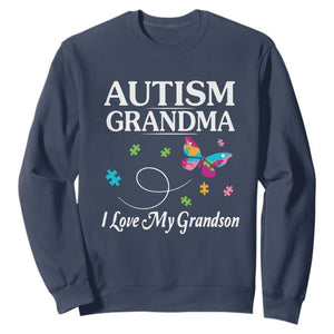 Autism Grandma Sweatshirt I Love My Grandson Butterfly Grandmother Love Support Accept TS01 Navy Printyourwear