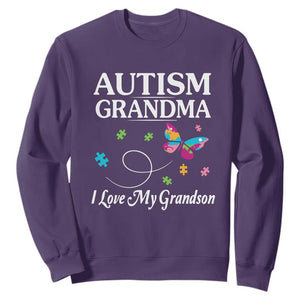 Autism Grandma Sweatshirt I Love My Grandson Butterfly Grandmother Love Support Accept TS01 Purple Printyourwear
