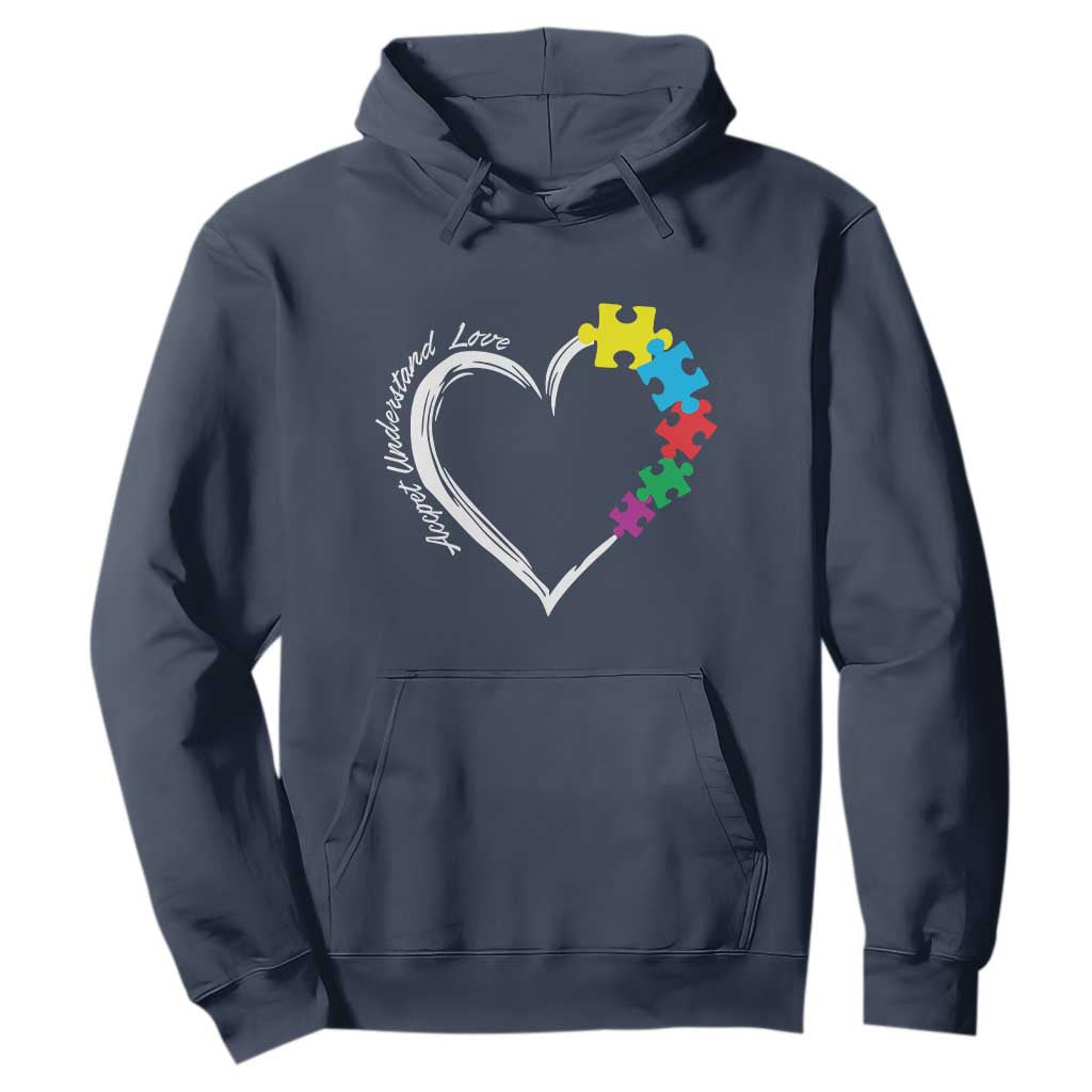 Autism Acceptance Hoodie Accept Understand Love Spectrum Jigsaw Puzzle Heart TS01 Navy Printyourwear