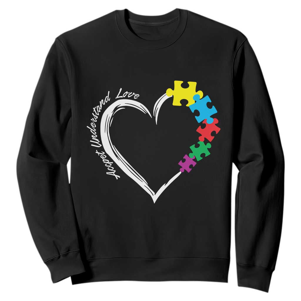 Autism Acceptance Sweatshirt Accept Understand Love Spectrum Jigsaw Puzzle Heart TS01 Black Printyourwear