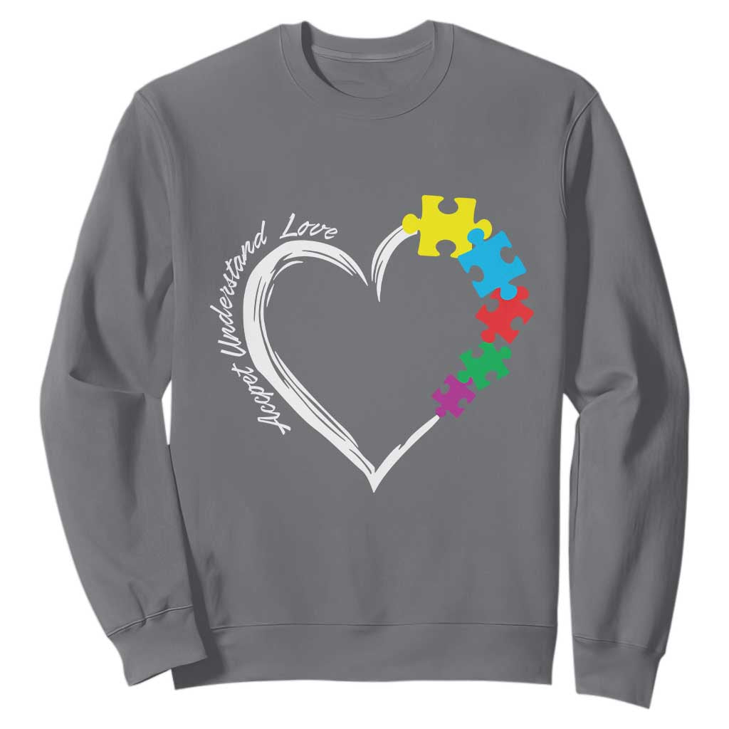 Autism Acceptance Sweatshirt Accept Understand Love Spectrum Jigsaw Puzzle Heart TS01 Charcoal Printyourwear