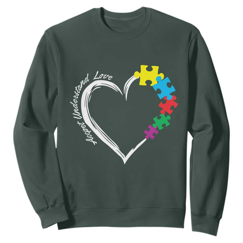 Autism Acceptance Sweatshirt Accept Understand Love Spectrum Jigsaw Puzzle Heart TS01 Dark Forest Green Printyourwear