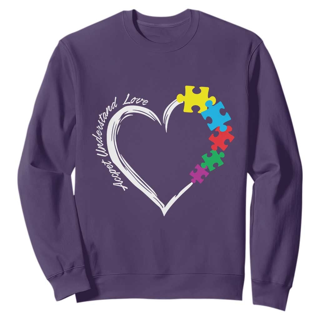 Autism Acceptance Sweatshirt Accept Understand Love Spectrum Jigsaw Puzzle Heart TS01 Purple Printyourwear