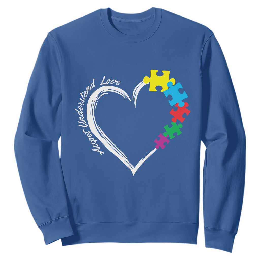 Autism Acceptance Sweatshirt Accept Understand Love Spectrum Jigsaw Puzzle Heart TS01 Royal Blue Printyourwear