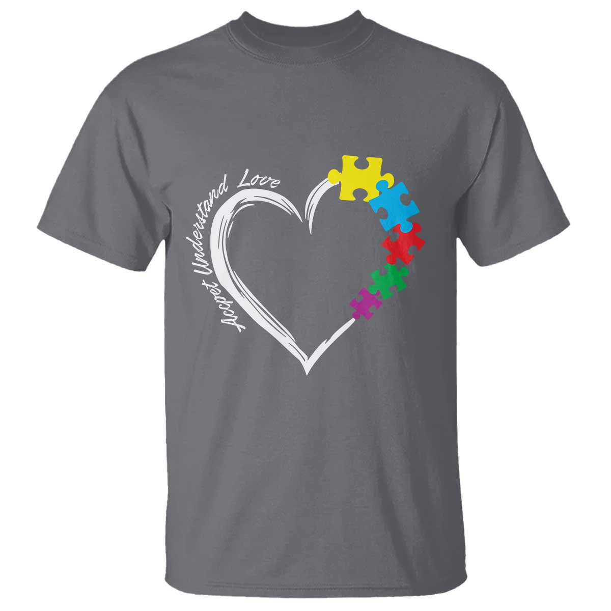Autism Acceptance T Shirt Accept Understand Love Spectrum Jigsaw Puzzle Heart TS01 Charcoal Printyourwear
