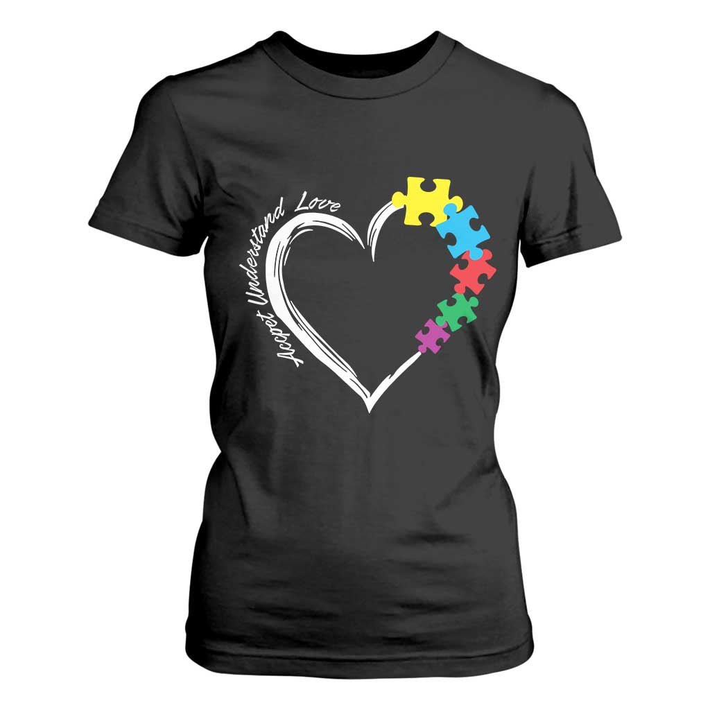Autism Acceptance T Shirt For Women Accept Understand Love Spectrum Jigsaw Puzzle Heart TS01 Black Printyourwear