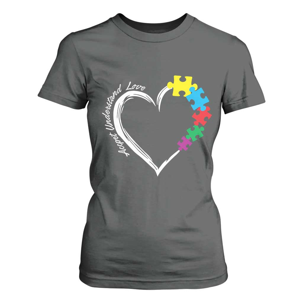Autism Acceptance T Shirt For Women Accept Understand Love Spectrum Jigsaw Puzzle Heart TS01 Dark Heather Printyourwear